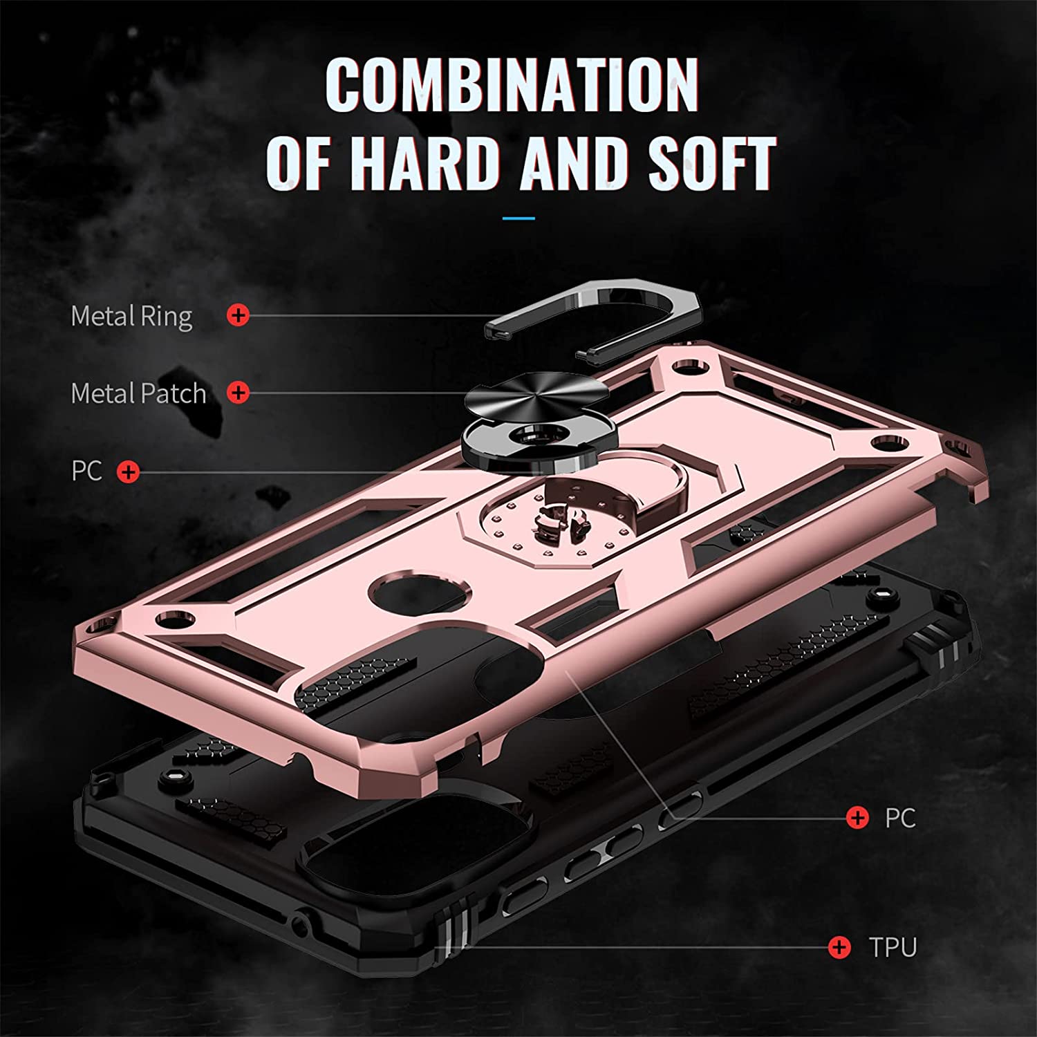 Protectores para celular  para Motorola  Moto G51 5G Funda reforzada con anillo v2 Rosa